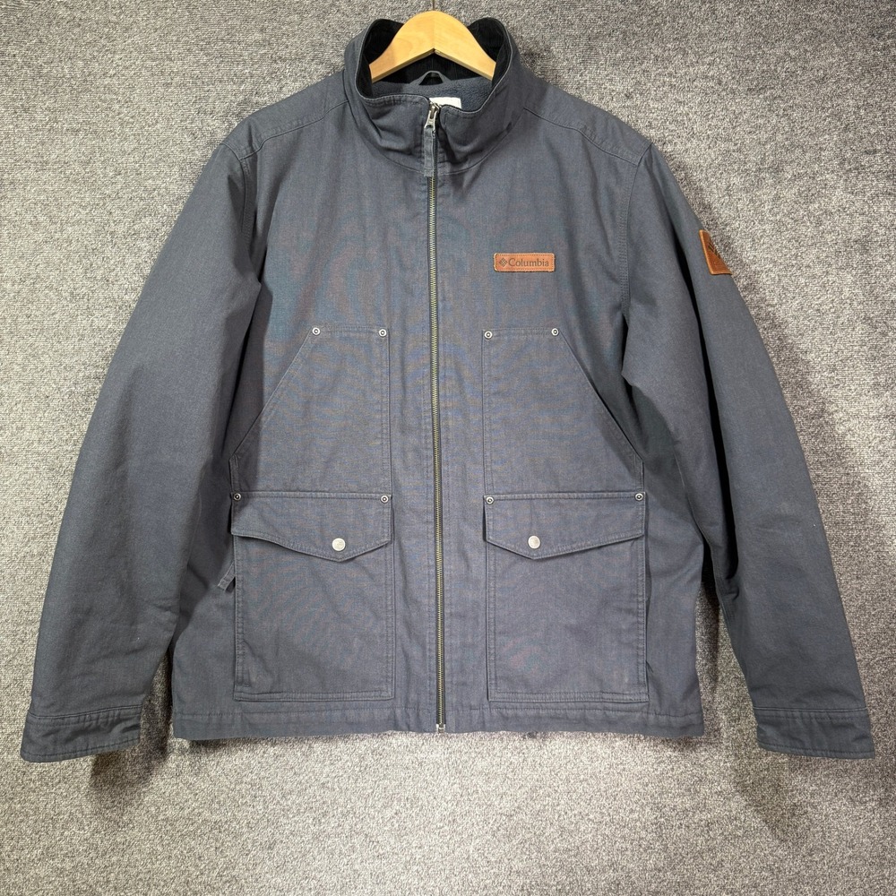 Columbia Jacket Mens L‎ Gray Canvas Fleece Lined Work Jacket Charcoal